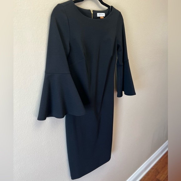 CALVIN KLEIN 3/4 Bell Sleeve Boat Neck Sheath Dress, Black, Size 2 - Picture 4 of 12